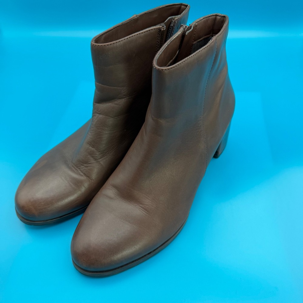 Naturalizer Ankle Boots Women 8 Brown Good Leather Block Heel Side Zip Booties